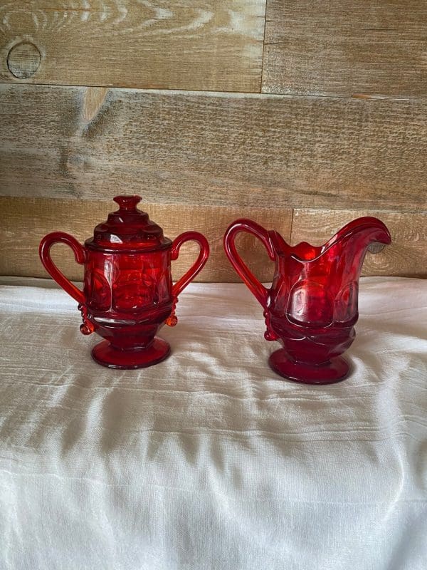 Fostoria Argus red Cream and Sugar Dish Set other side