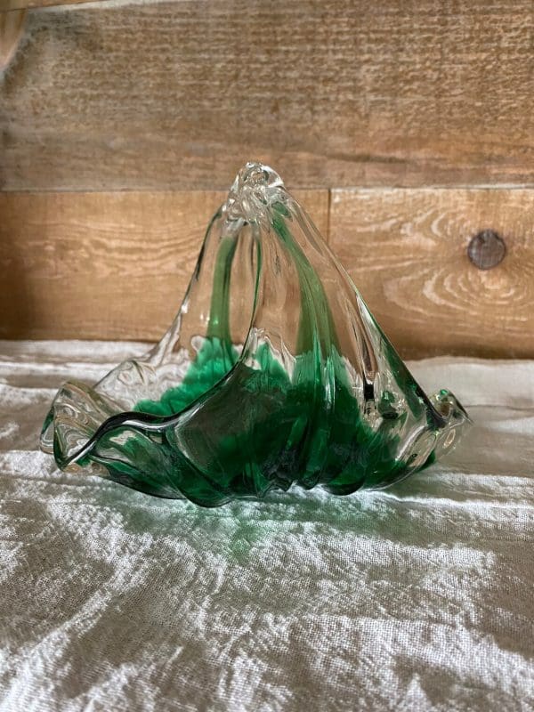 green glass basket hand blown left