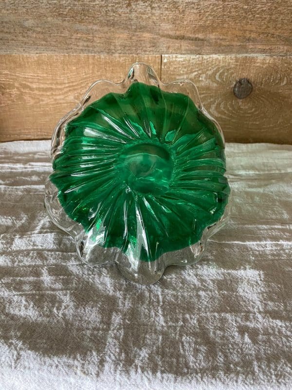 green glass basket hand blown bottom