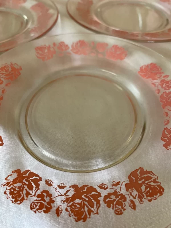 Shabby Chic cake plates clear with pink flower edge close