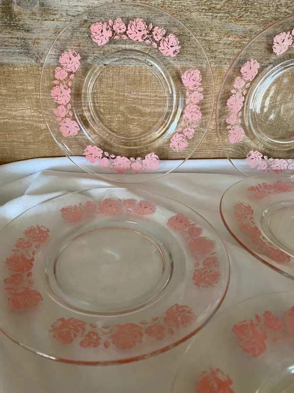 Shabby Chic cake plates clear with pink flower edge small dessert plates