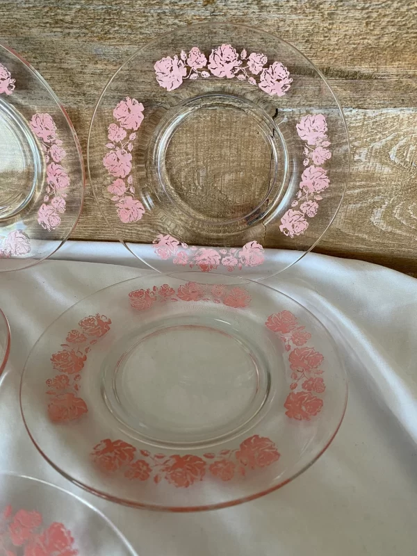 Shabby Chic cake plates clear with pink flower edge pink flower design on edge