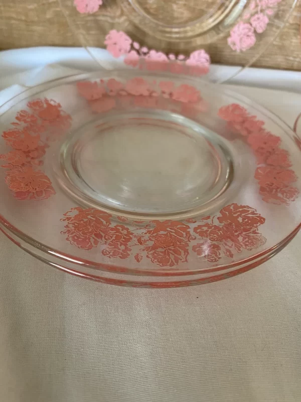 Shabby Chic cake plates clear with pink flower edge stacked