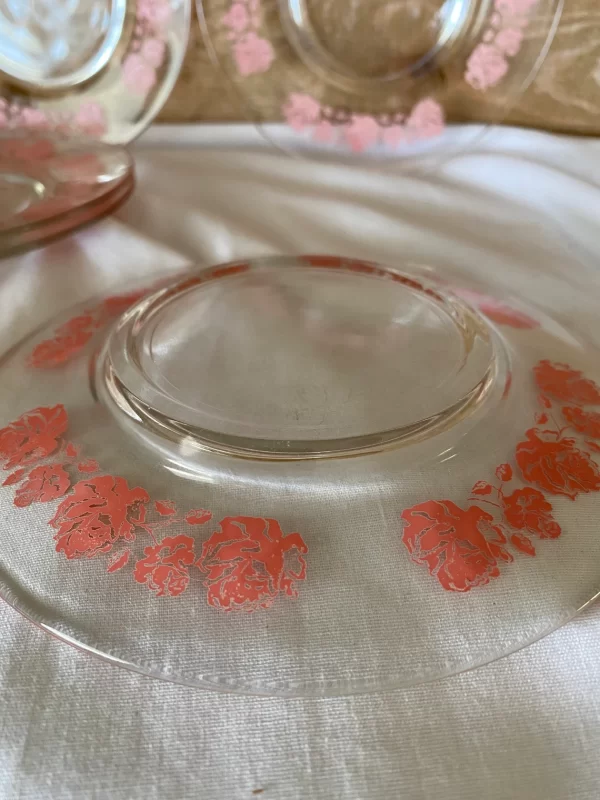 Shabby Chic cake plates clear with pink flower edge turned upside down