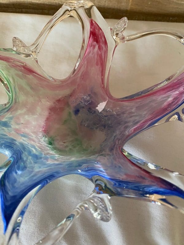 hand blown glass bowl abstract star shape