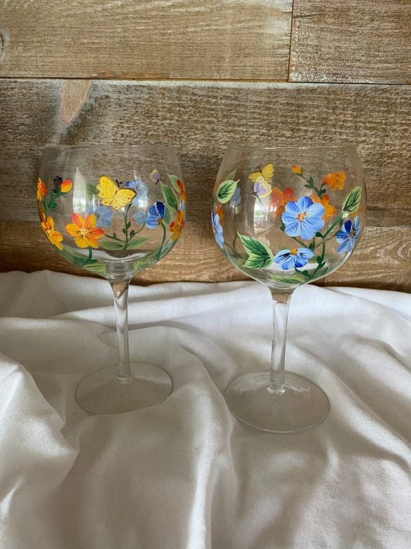 hand painted goblets pair