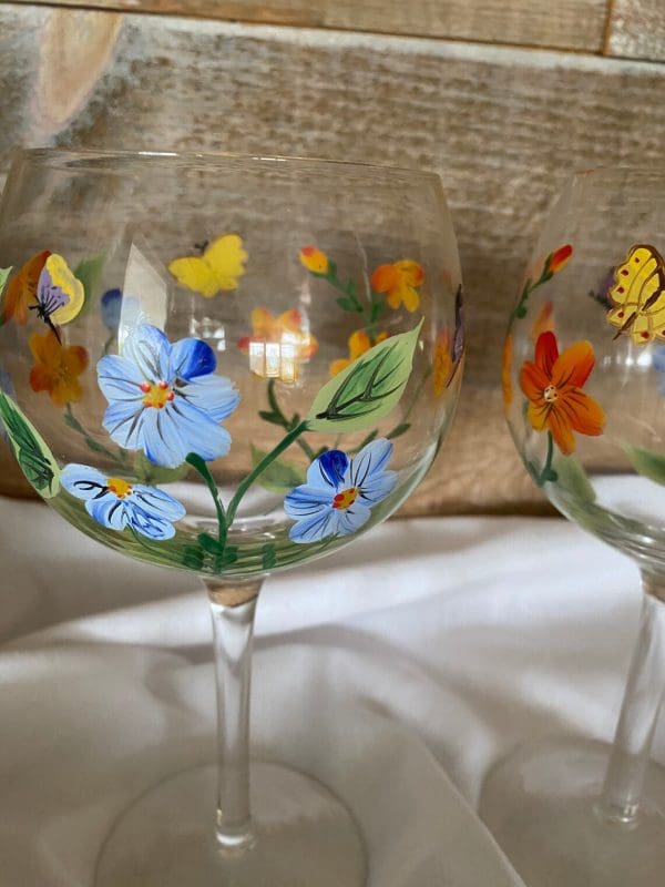 hand painted goblets close to show detail to painted design