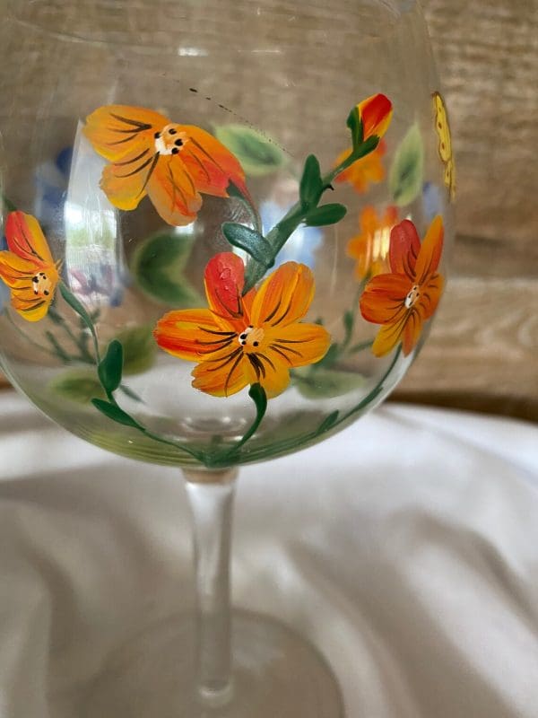 hand painted goblets orange flower bouquet