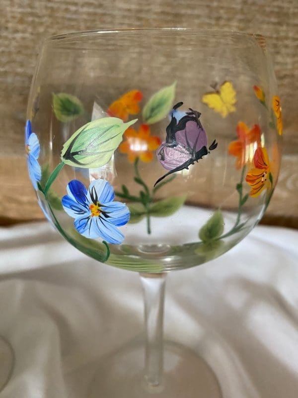 hand painted goblets close purple butterfly