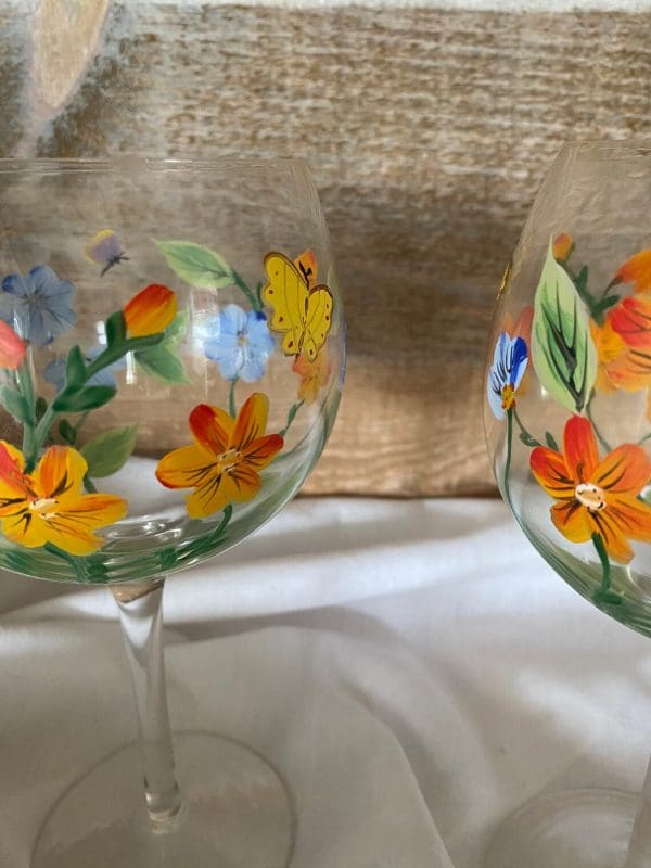 hand painted goblets matching pair