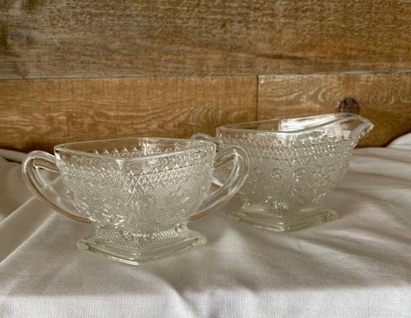 vintage glass sugar and creamer sets pressed clear glass