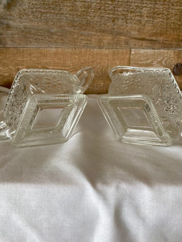 vintage glass sugar and creamer sets bottoms