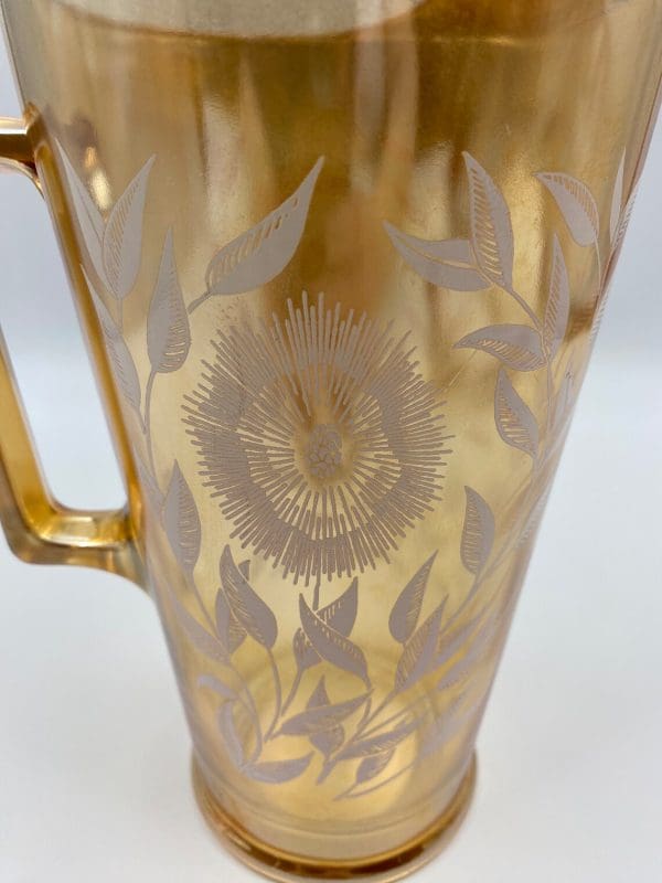 vintage carnival glass pitcher close flower design