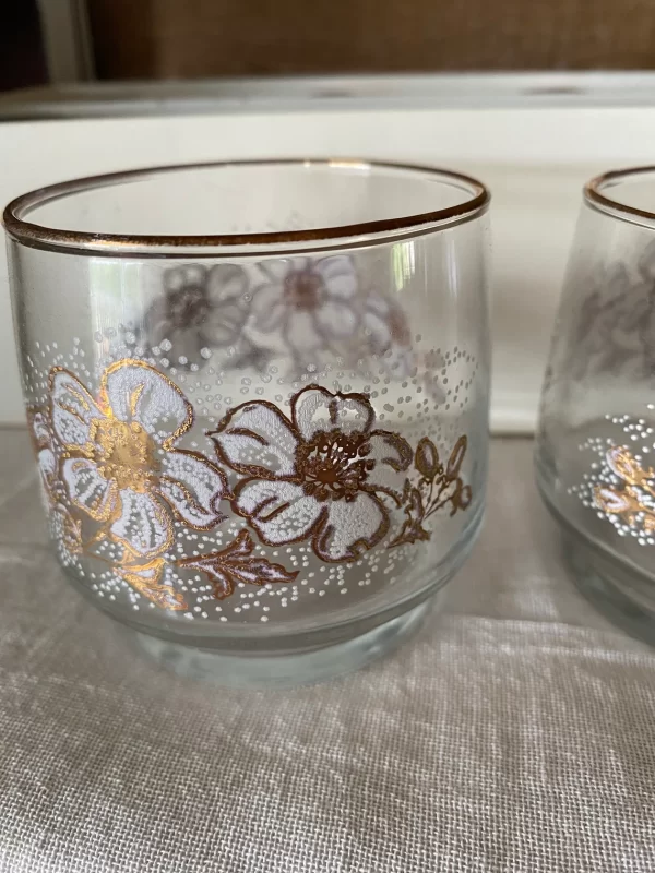 vintage Libbey glasses white flower with gold trim