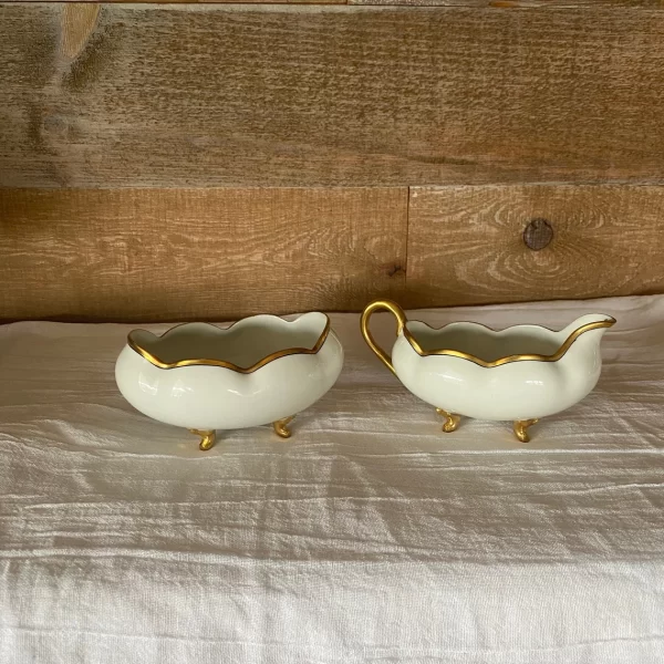 Bawo and Dotter Elite Works Limoges France White with Gold Cream and Sugar Set right side