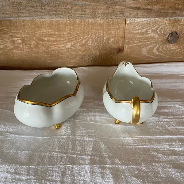 Bawo and Dotter Elite Works Limoges France White with Gold Cream and Sugar Set handle