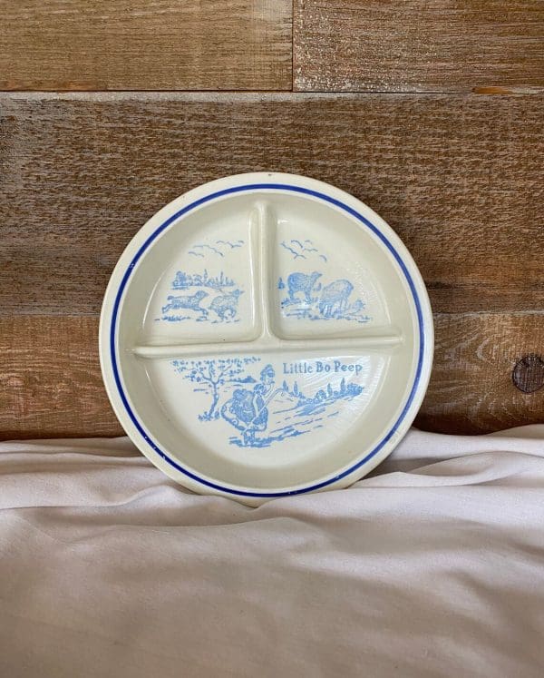 vintage divided plates little bo peep front white with blue