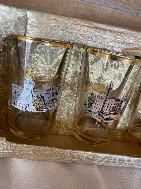 London landmark drink glasses in original gold foil lined box