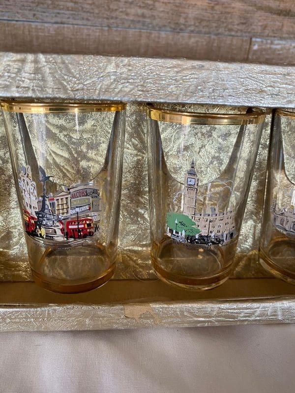 London landmark drink glasses close of two of six