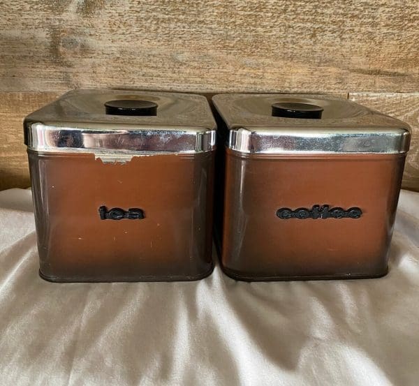 vintage metal canister set brown fronts