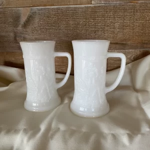 milk glass stein set with embossed design