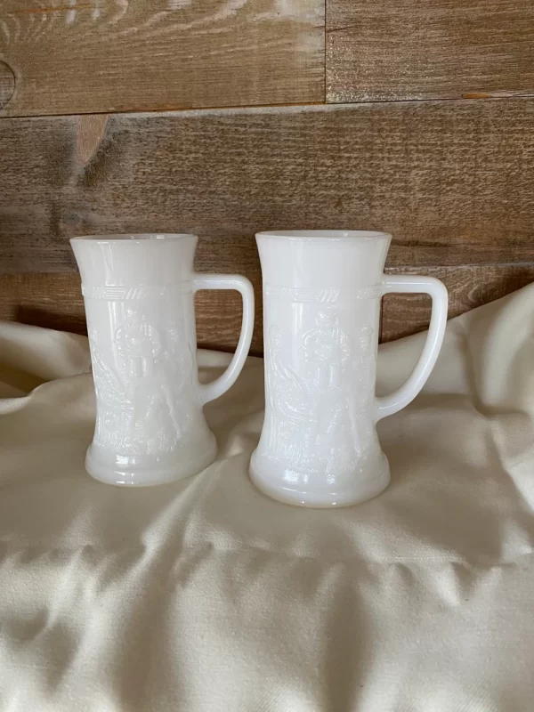 milk glass stein set with embossed design