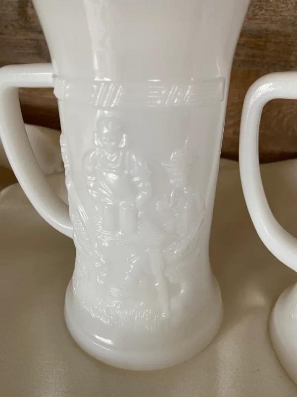 milk glass stein pair close of embossed design