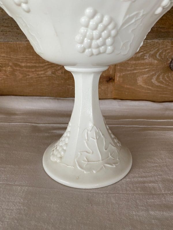 milk glass candy dish with grapes base