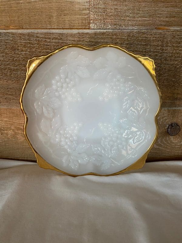 milk glass bowl with grapes embossed