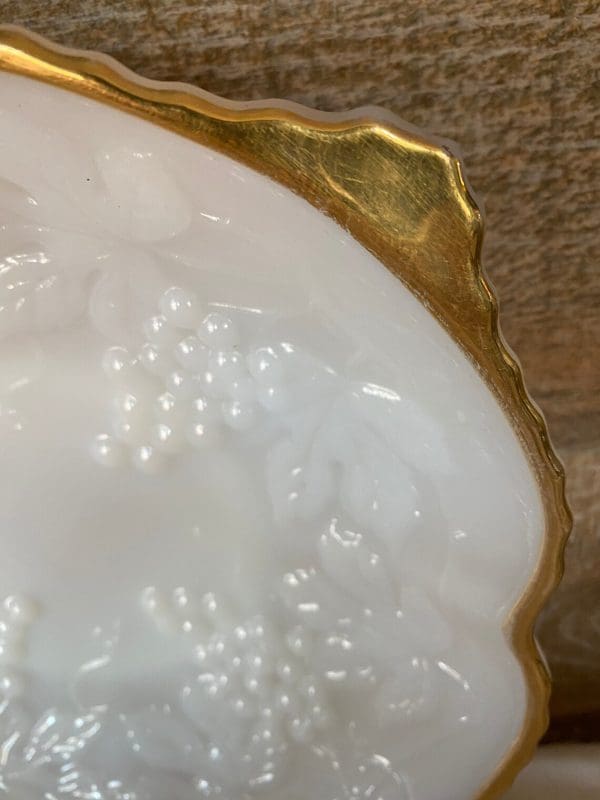 milk glass bowl with grapes scuff on gold