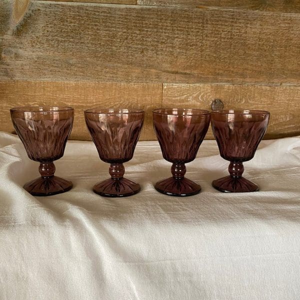 vintage Hazel Atlas glasses Moroccan Amethyst Wine Glass Set of Four ball type stems