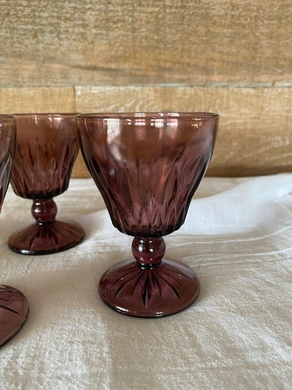 vintage Hazel Atlas glasses Moroccan Amethyst Wine Glass Set of Four purple glass