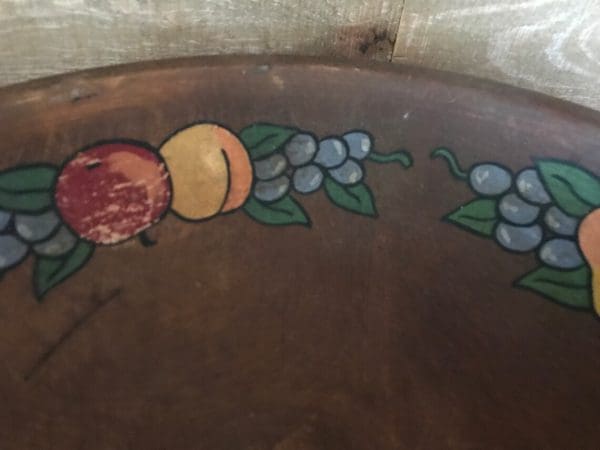 Munising wooden bowl close to hand paint fruit to show wear