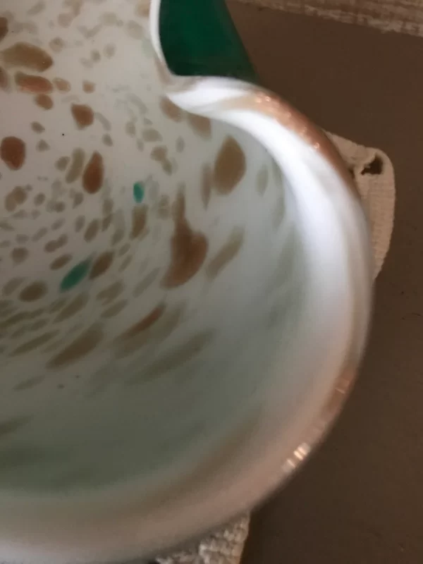 Green Murano glass with white and gold inside edge