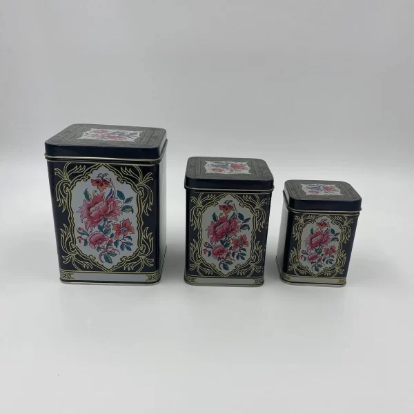 tin canister set vintage flowers on sides set of three