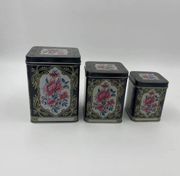 tin canister set vintage flowers on sides set of three