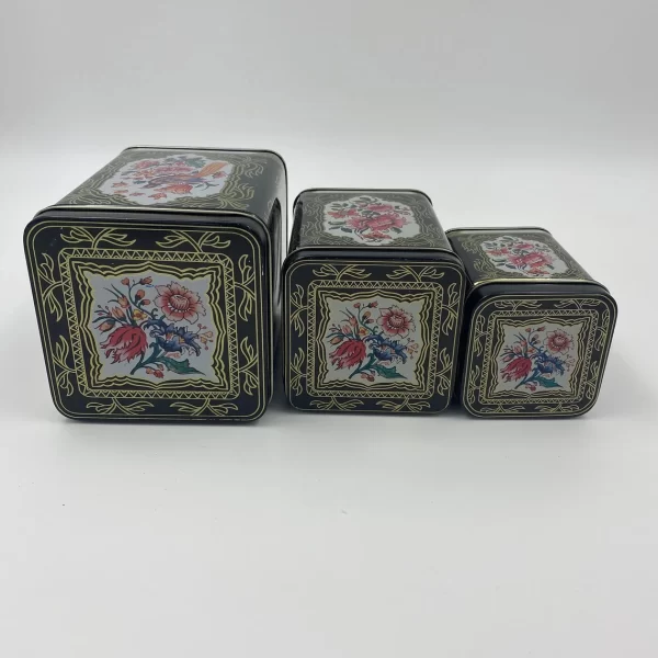 tin canister set vintage tops set of three