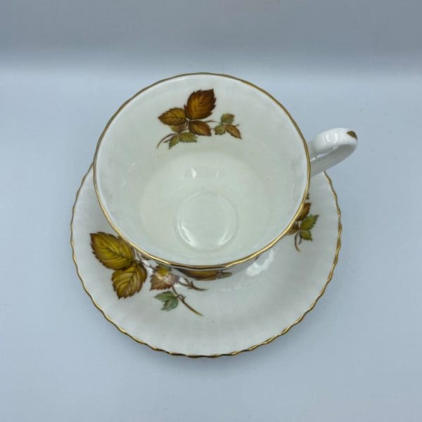 vintage paragon tea cup and saucer top view to show leaves inside