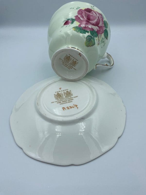 Paragon cabbage rose teacup makers mark