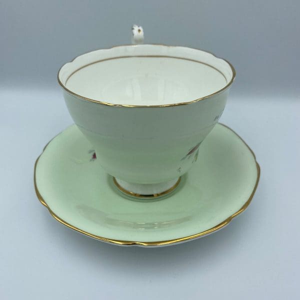 Paragon cabbage rose teacup mint green with gold