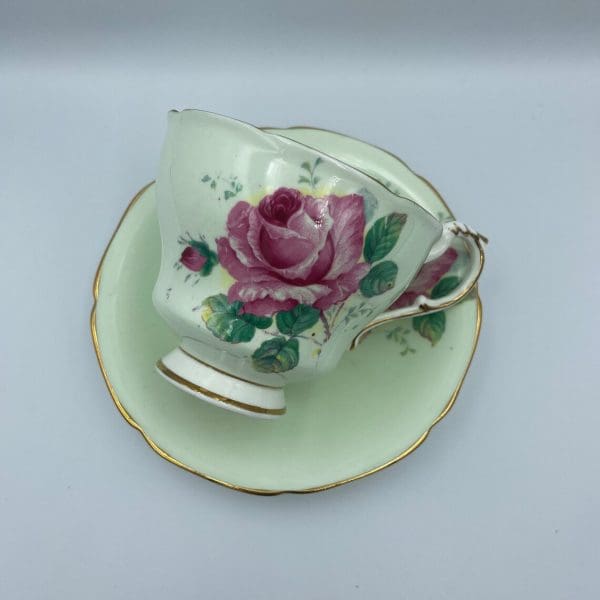 Paragon cabbage rose teacup mint green front