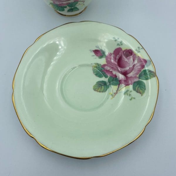 Paragon cabbage rose teacup saucer gold trim