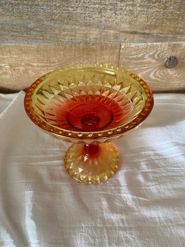 red and yellow glass candy dish top