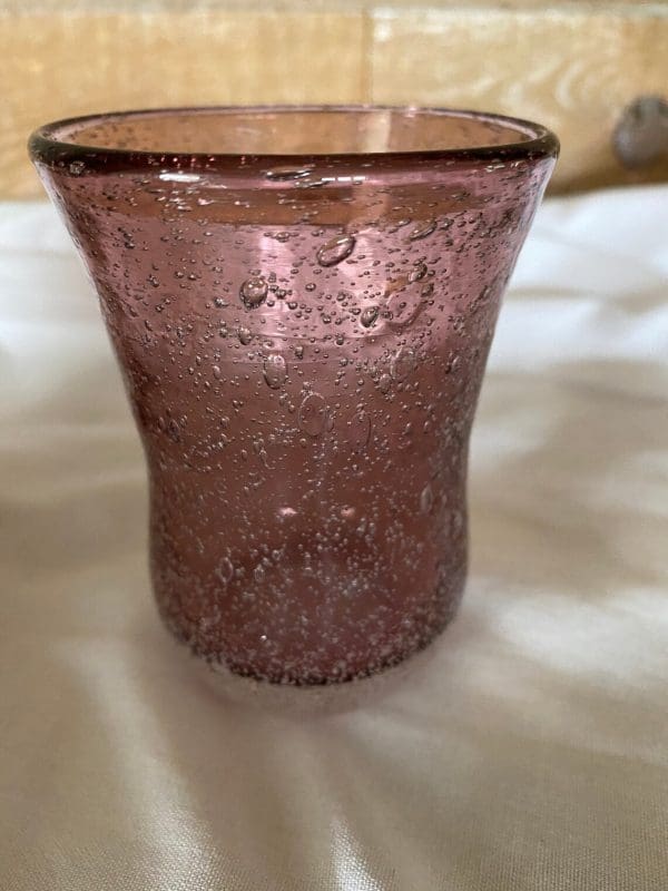 pink glass candle holders close beautiful bubbles detail