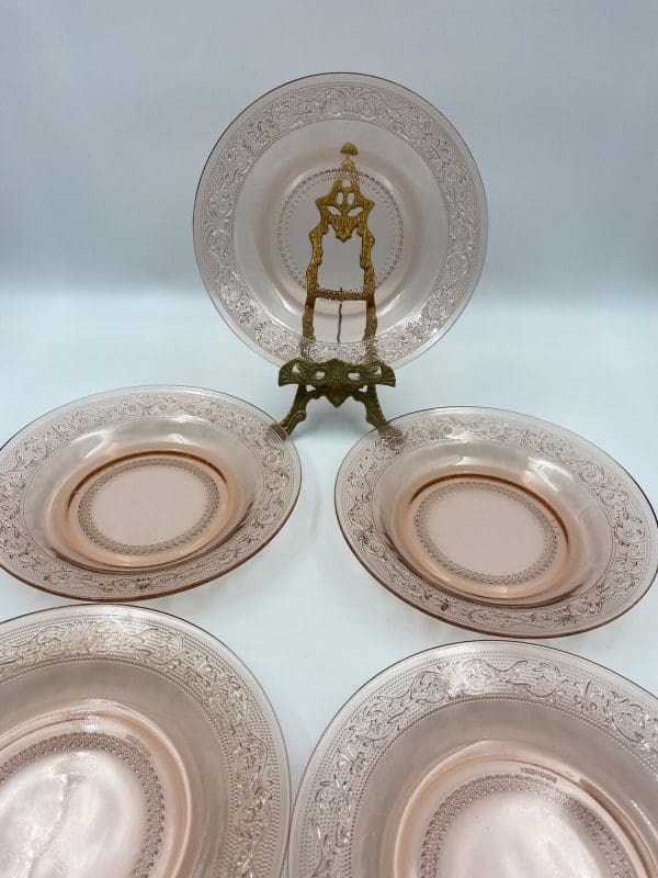 pink glass plates set of five