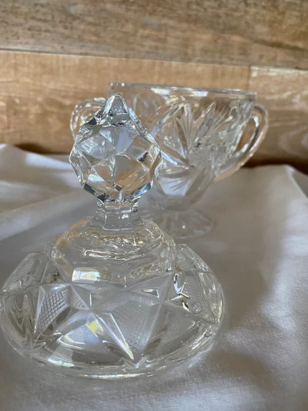 crystal sugar bowl with lid close to lid