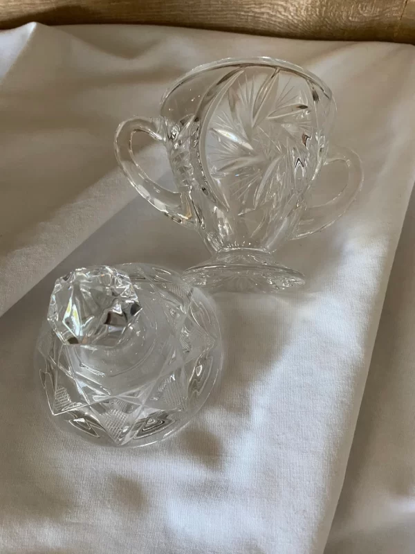 crystal sugar bowl with lid lid off and on side pinwheel crystal