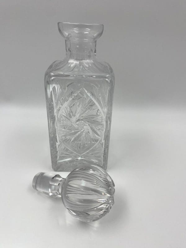 vintage square crystal decanter cut with matching stopper