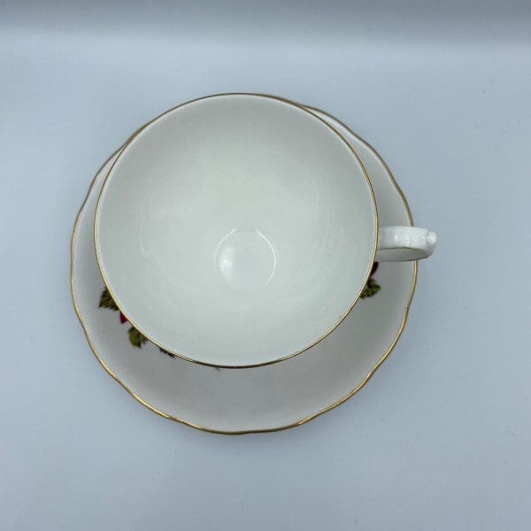 Queen Anne China Dark Pink Rose Teacup and Saucer Set top