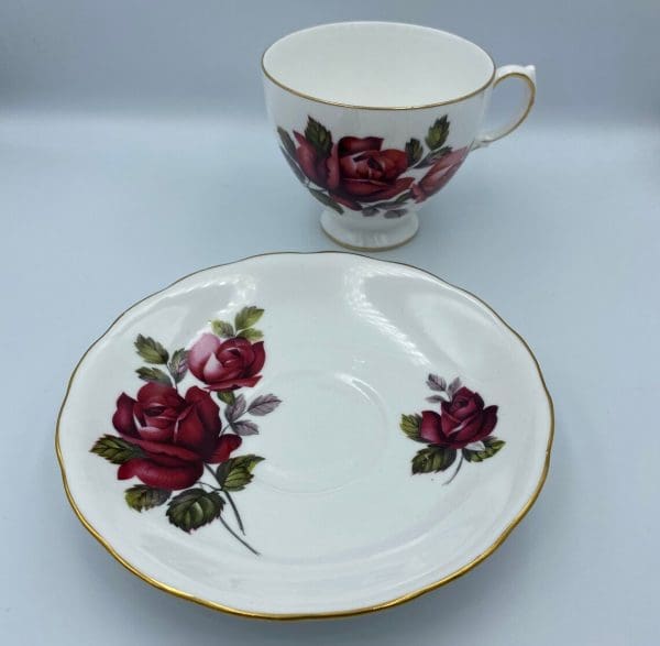 Queen Anne China Dark Pink Rose Teacup and Saucer Set saucer and cup